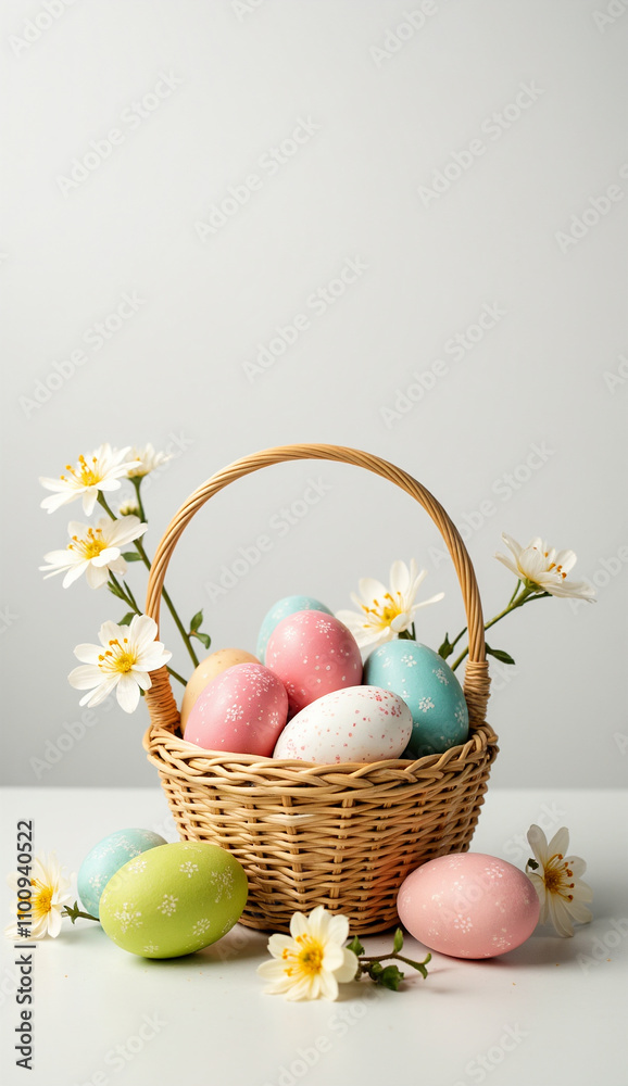 Colorful Easter Basket: Vibrant Eggs and Spring Flowers for Happy Celebrations