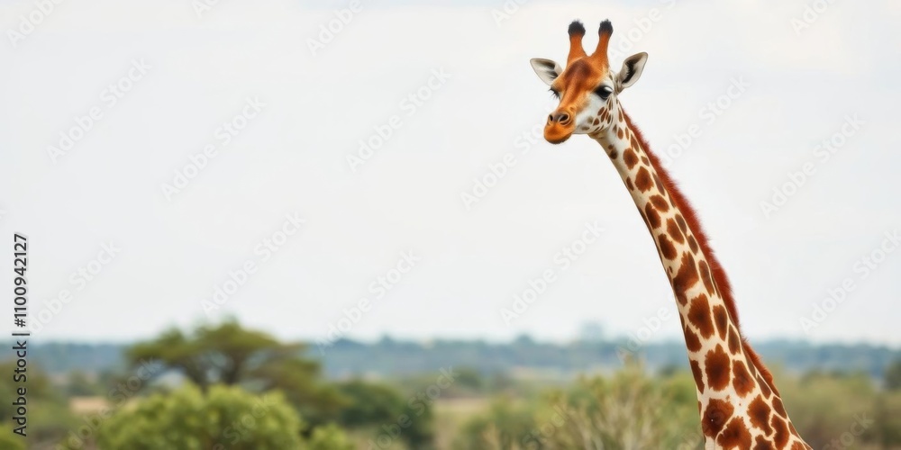 Obraz premium A close-up shot of a giraffe's head peering directly at the camera, against a vibrant yellow background, safari, animal