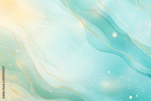 Abstract waves emerald green gradient background with glitter. Color gradient ombre blur. Festive christmas new year birthday.