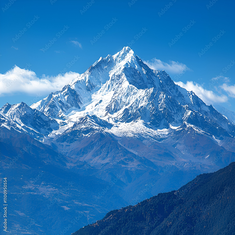 Obraz premium Majestic Himalayan Peak: Breathtaking Snow-Capped Mountain Landscape