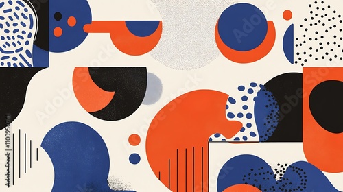 Bold lines and layered patterns define this abstract