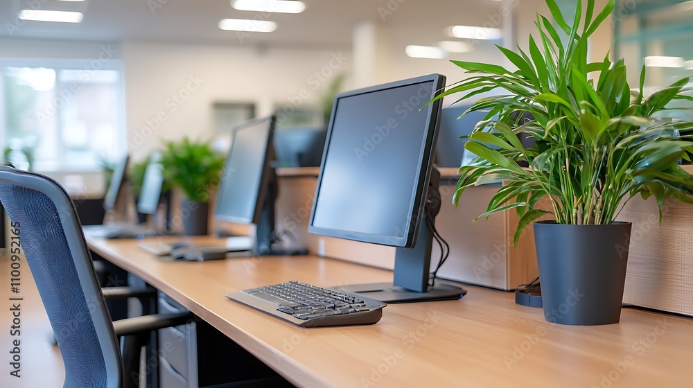 Professional workspace modern tech indoor plants and an organized office environment Professional workspace modern tech indoor plants and an organized office environment