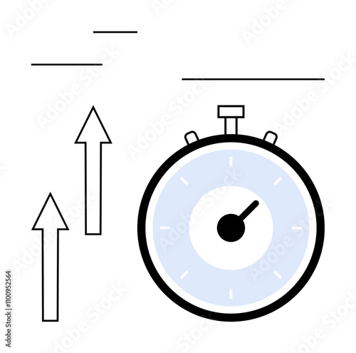 Stopwatch with upward arrows and abstract lines. Ideal for speed, time management, efficiency, productivity, growth, progress, performance. Line metaphor