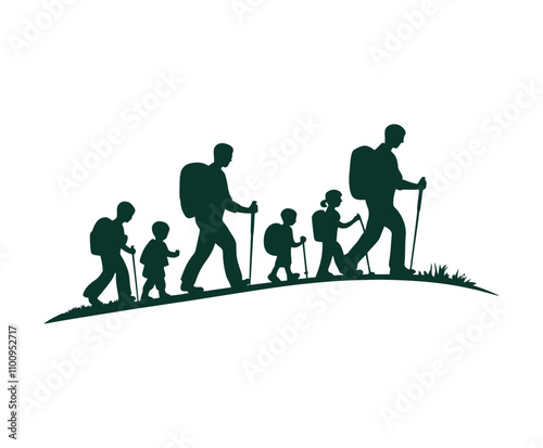 Elegant Family Hiking Silhouette Vector Template