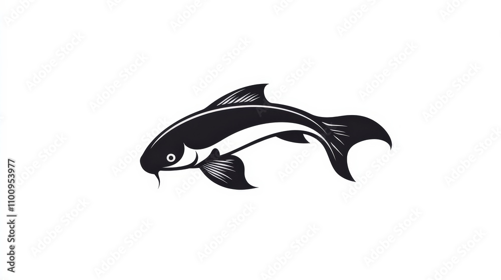 Obraz premium Black and White Illustration of a Stylized Fish Design for Decoration