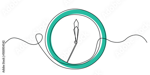 continuous line drawing of a wall clock.one line drawing of a wall clock showing 12 o'clock.simple single line vector.isolated white background