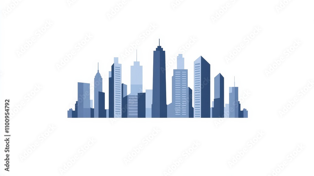 Fototapeta premium Modern City Skyline Silhouette with Diverse Architectural Styles