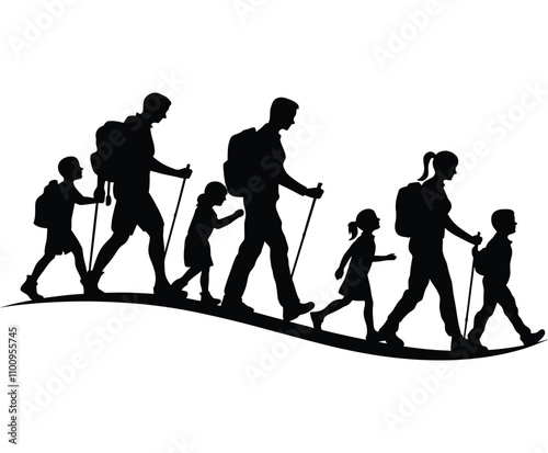 Hiking Together Family Silhouette Vector Template