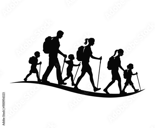 Playful Family Hiking Silhouette Vector Template