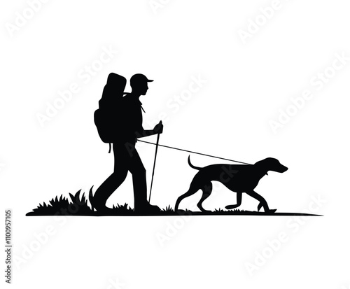 Companion Hiker with Dog Silhouette Vector Template