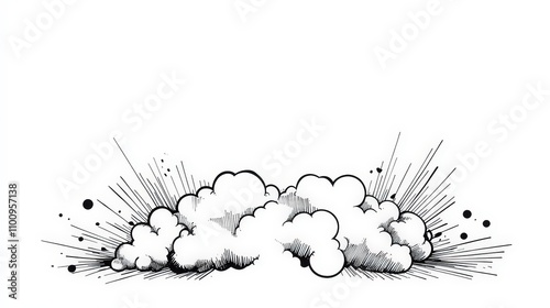 Obraz na płótnie Cartoon Style Explosion with Clouds and Dynamic Lines in Black and White w salonie