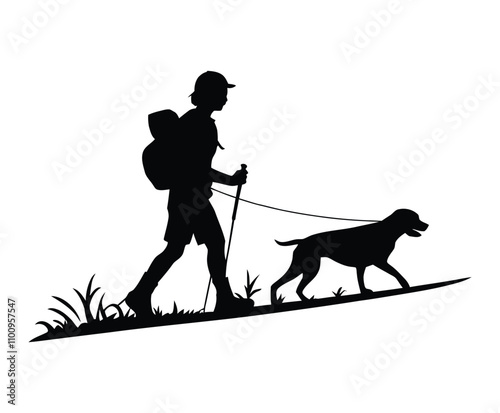 Dynamic Hiker and Dog Silhouette Vector Template