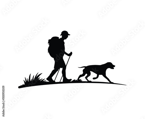 Companion Hiking Silhouette with Dog Vector Template