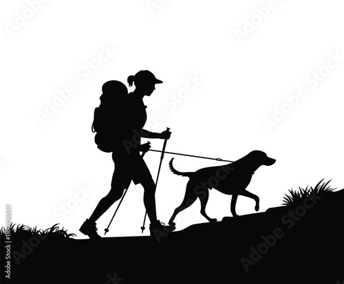 Hiker and Dog Adventure Silhouette Vector Template