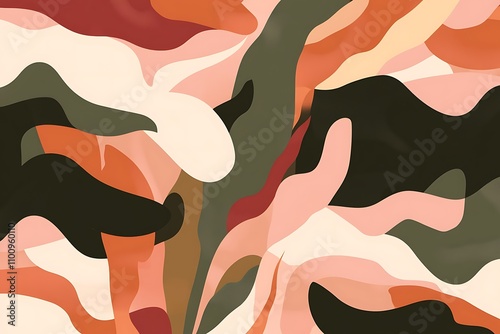 Bold lines and layered patterns define this abstract