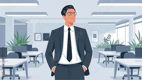 Confident Businessman in Modern Office Environment with Inspirational Decor