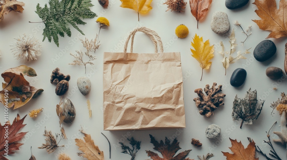 Obraz premium Rustic Paper Bag Surrounded by Nature Elements