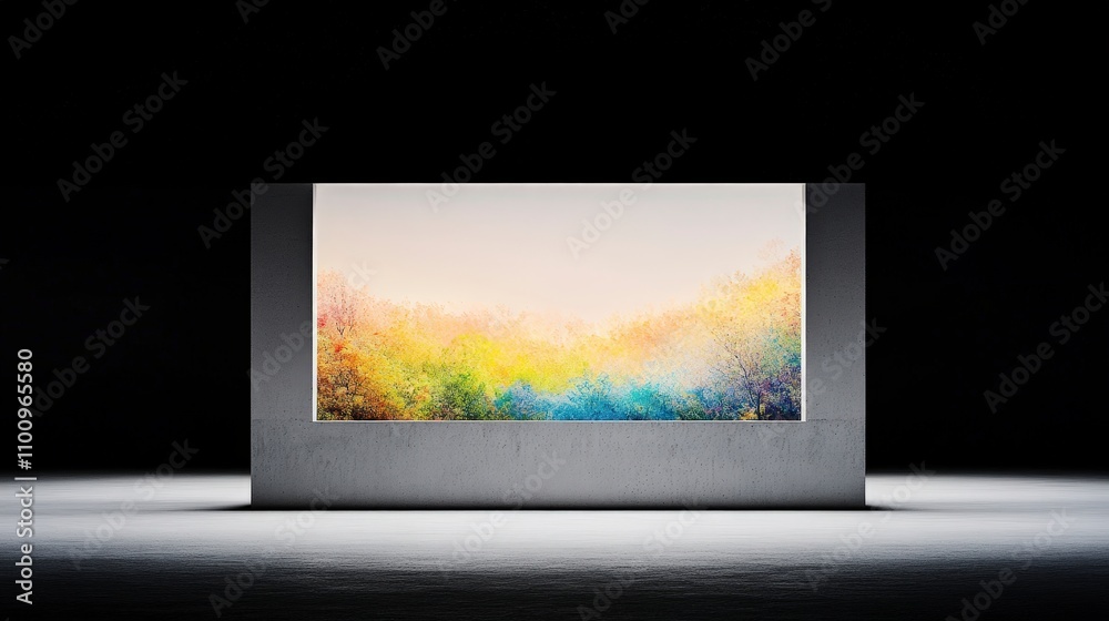 Fototapeta premium Vibrant Abstract Landscape Artwork Displayed in Art Gallery