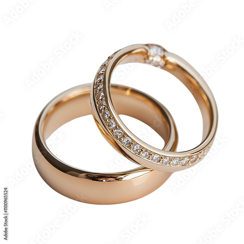 Elegant Rose Gold Wedding Rings Set with Sparkling Diamonds transparent background
