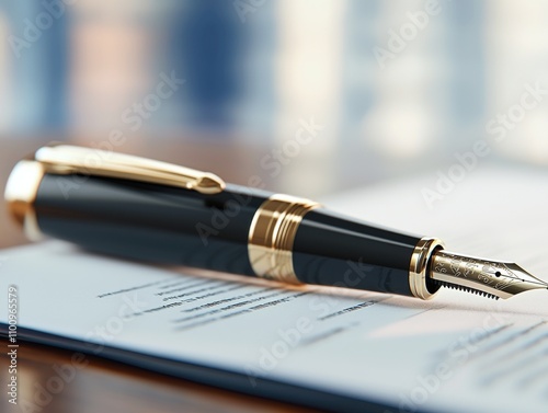 Wallpaper Mural business professional signing important documents concept. Fountain pen on a document with a blurred background. Torontodigital.ca