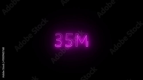 Glowing 35M text front luminous numeral animation on isolated black background. Think you drop shadow on the 35M followers numbers photo