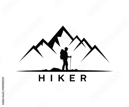 Hiker Watching Mountains Silhouette Vector Template