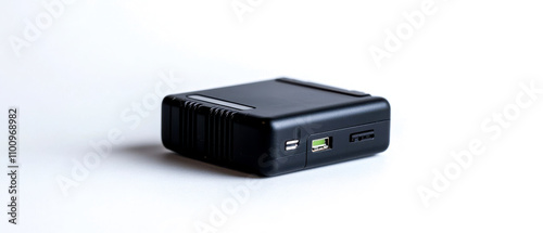 A compact black device with various ports, suitable for connectivity and tech applications. photo