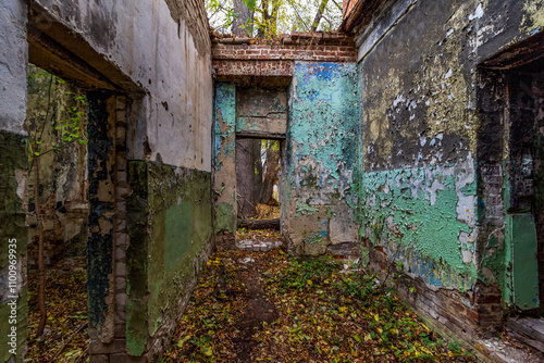 Ruins of an old abandoned building. A manor house of the early 19th century.