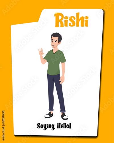 An Indian student character saying hello AKA Rishi. School boy creation set.