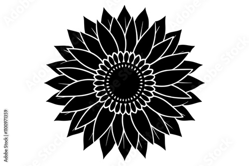 Sunflower Silhouette with Layered Petal Details – Elegant Botanical Design