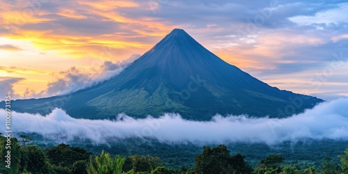 Bright morning clouds Tall mountain Time-lapse of clo photo