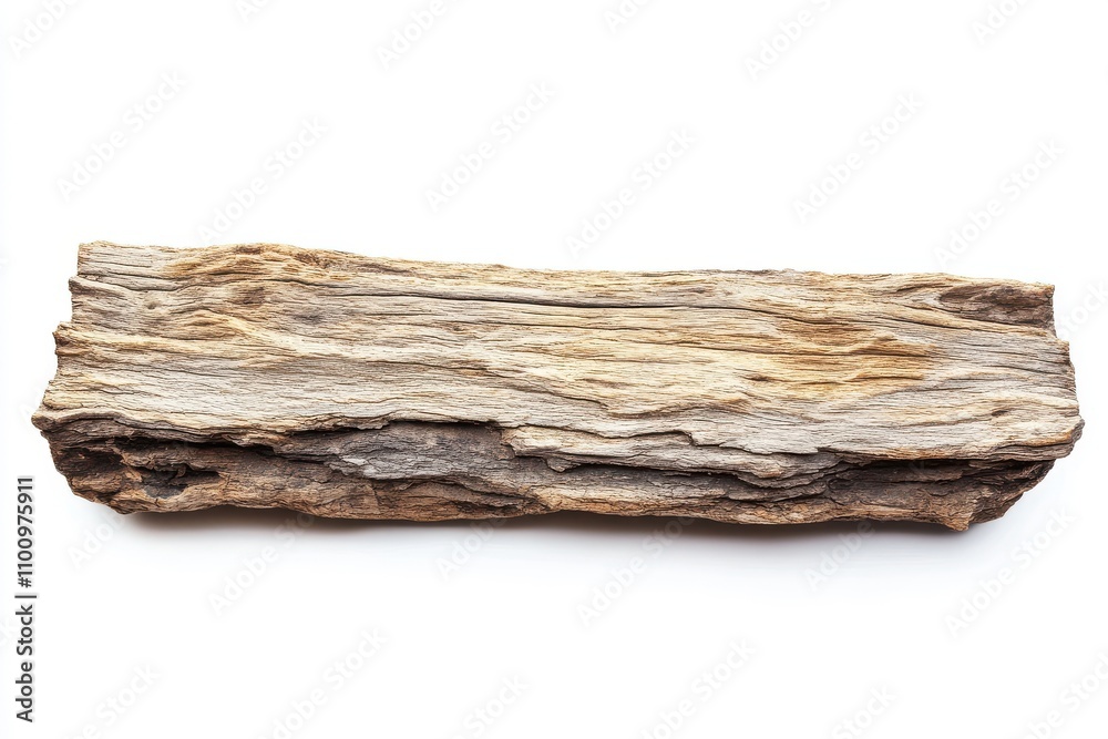 Fototapeta premium A realistic piece of weathered driftwood with natural cracks and aged textures.