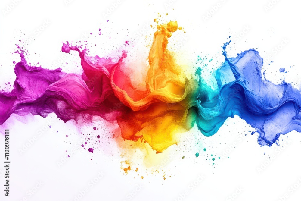 Fototapeta premium Vibrant Splash of Rainbow Paint on White Background.