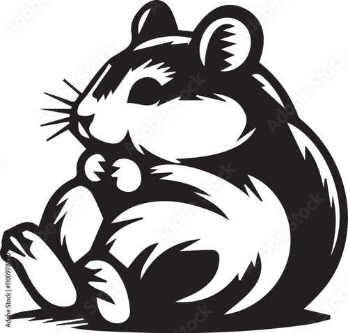 "Cute Hamster Silhouette - Black and White Vector Illustration"