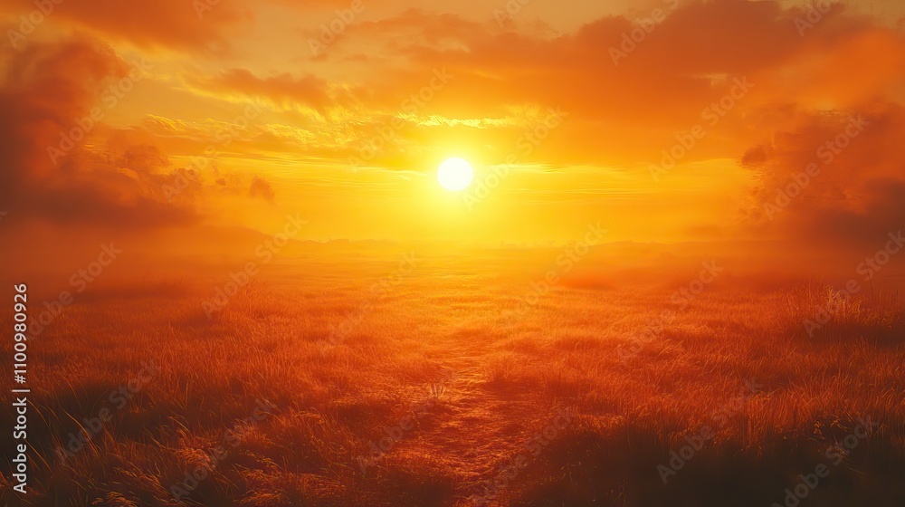 An orange sky and bright sun symbolize the pressing challenges of global warming. An orange sky and bright sun symbolize the pressing challenges of global warming.