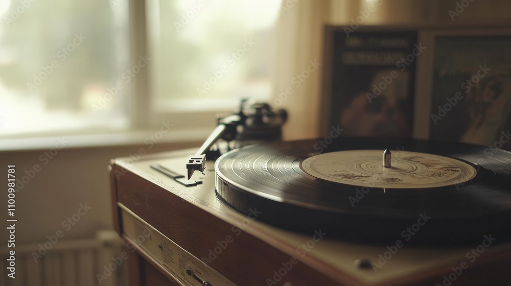 Obraz premium Nostalgic Vinyl Record Player on a Relaxed Background