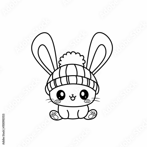 cute baby bunnie wearing hoodie. transparent Rabbit Animal outline illustration. Coloring page outline of cute animals. Animals tracing worksheet. Kindergarten and preschool activity