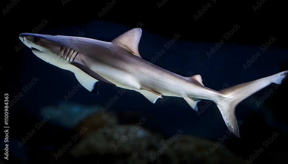 Obraz premium Grey Reef Shark in Dark Aquatic Environment