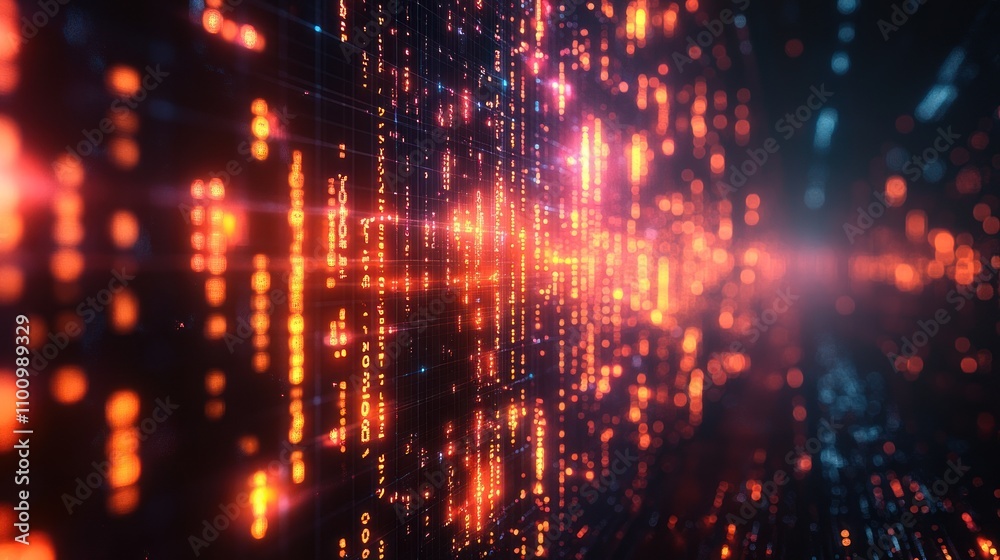 Obraz premium Abstract digital background with glowing lines and particles.