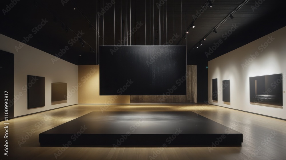 Fototapeta premium a suspended exhibition screen with a matte black surface