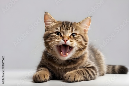 A joyful and adorable cat laughing against a transparent, isolated background