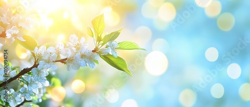 Clear spring blue sky with warm sunny glow and soft blurred sunlight background photo