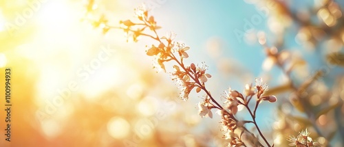 Obraz na płótnie Clear spring blue sky with warm sunny glow and soft blurred sunlight background w salonie