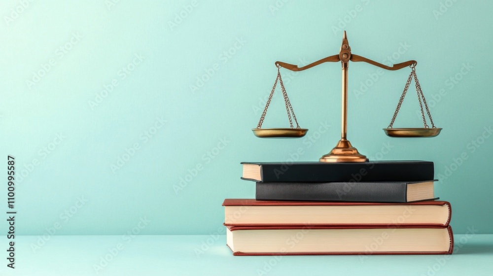 Symbolic Representation of Law and Justice: Scales of Justice and Books in Background Symbolic Representation of Law and Justice: Scales of Justice and Books in Background