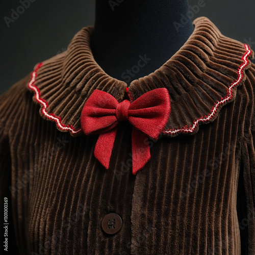 A brown velour Fleury jumper with a red bow. photo