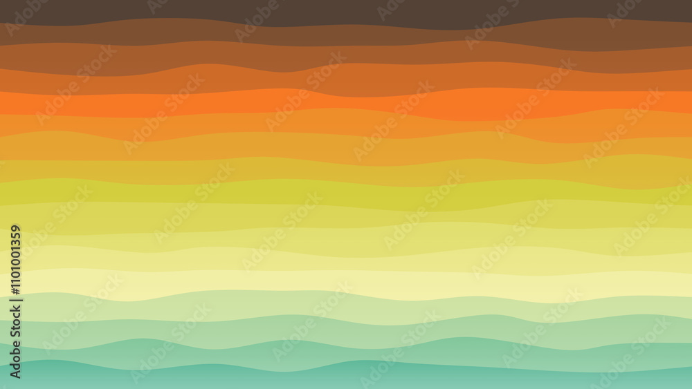 Fototapeta premium Green, brown and orange coloured wave patterned background with a flowing design