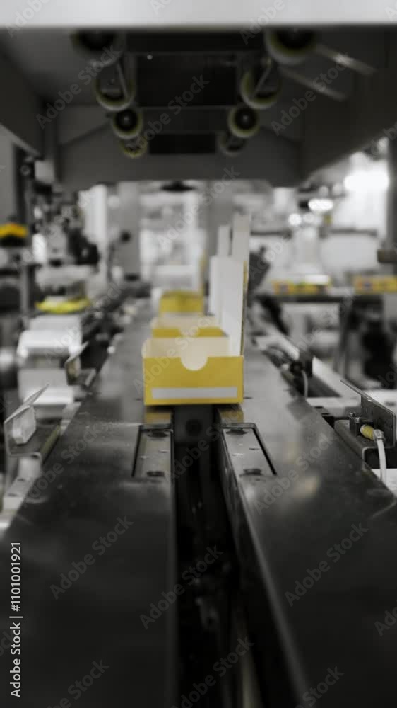 A modern automatic robot packer at a confectionery factory. Automatic packaging of goods by robot. Modern technologies. Vertical video. A modern automatic robot packer at a confectionery factory. Automatic packaging of goods by robot. Modern technologies. Vertical video.