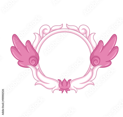 illustration art oval pink background wings and engraving ornament