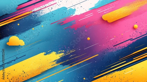 Abstract colorful design featuring vibrant brush strokes and playful shapes. photo