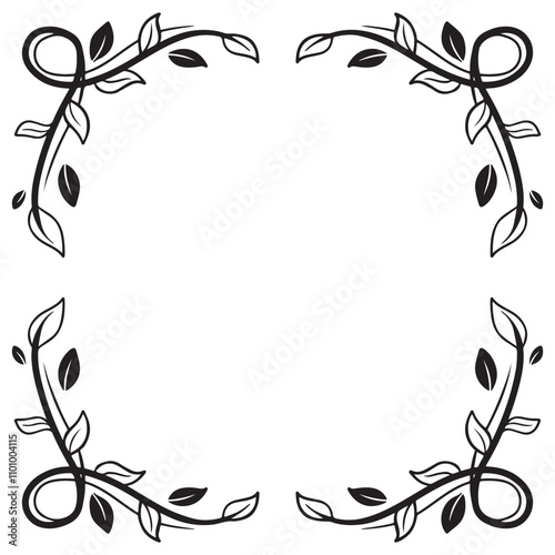 tattoo and t-shirt design black and white hand drawn leaves and grumbles rectangle  frame vector	